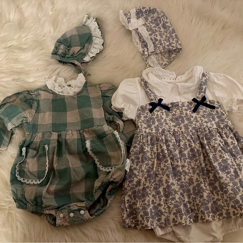 Baby Girls outfit romper with bonnet, set of 2, 6m-12m